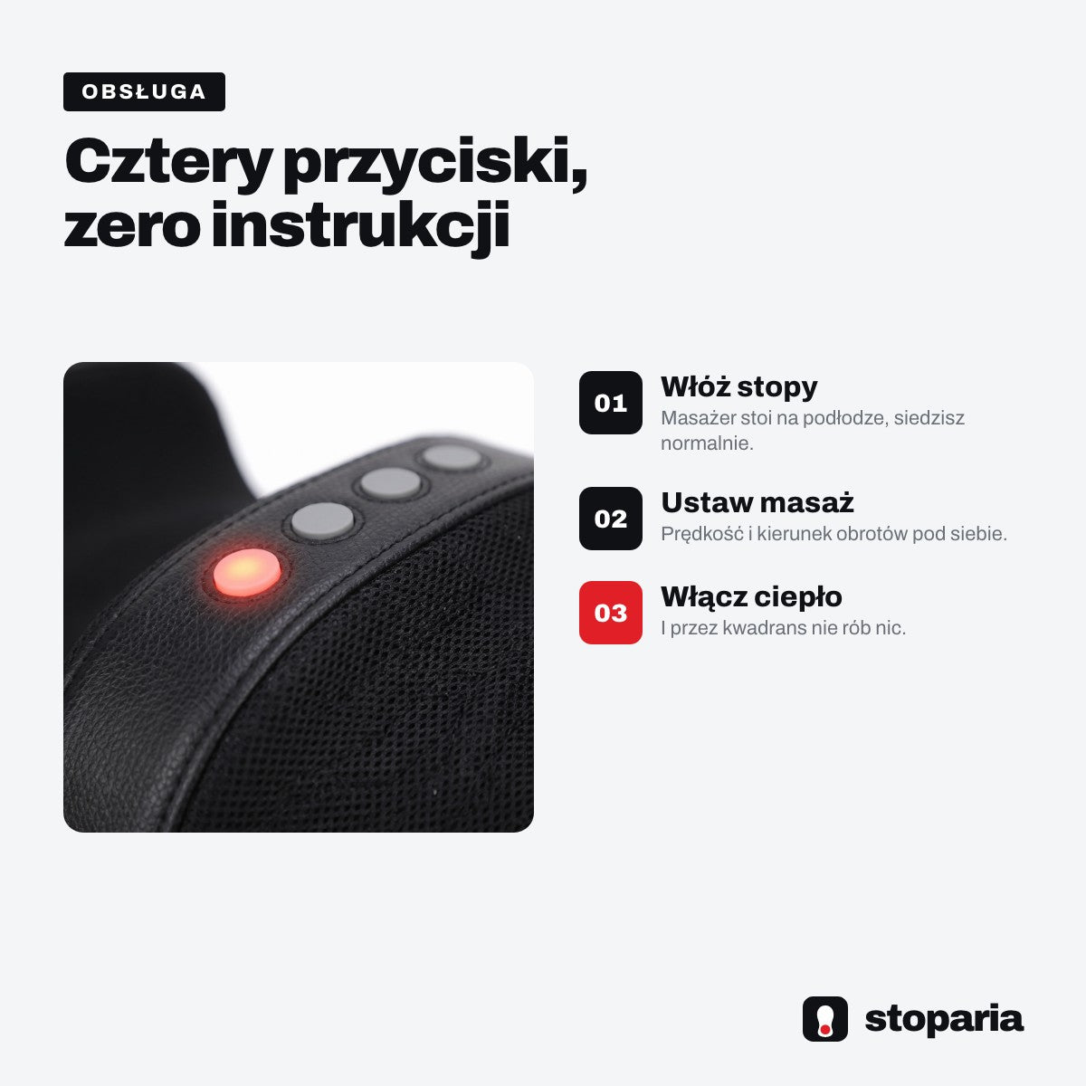 Trzy kroki obsługi masażera Stoparia